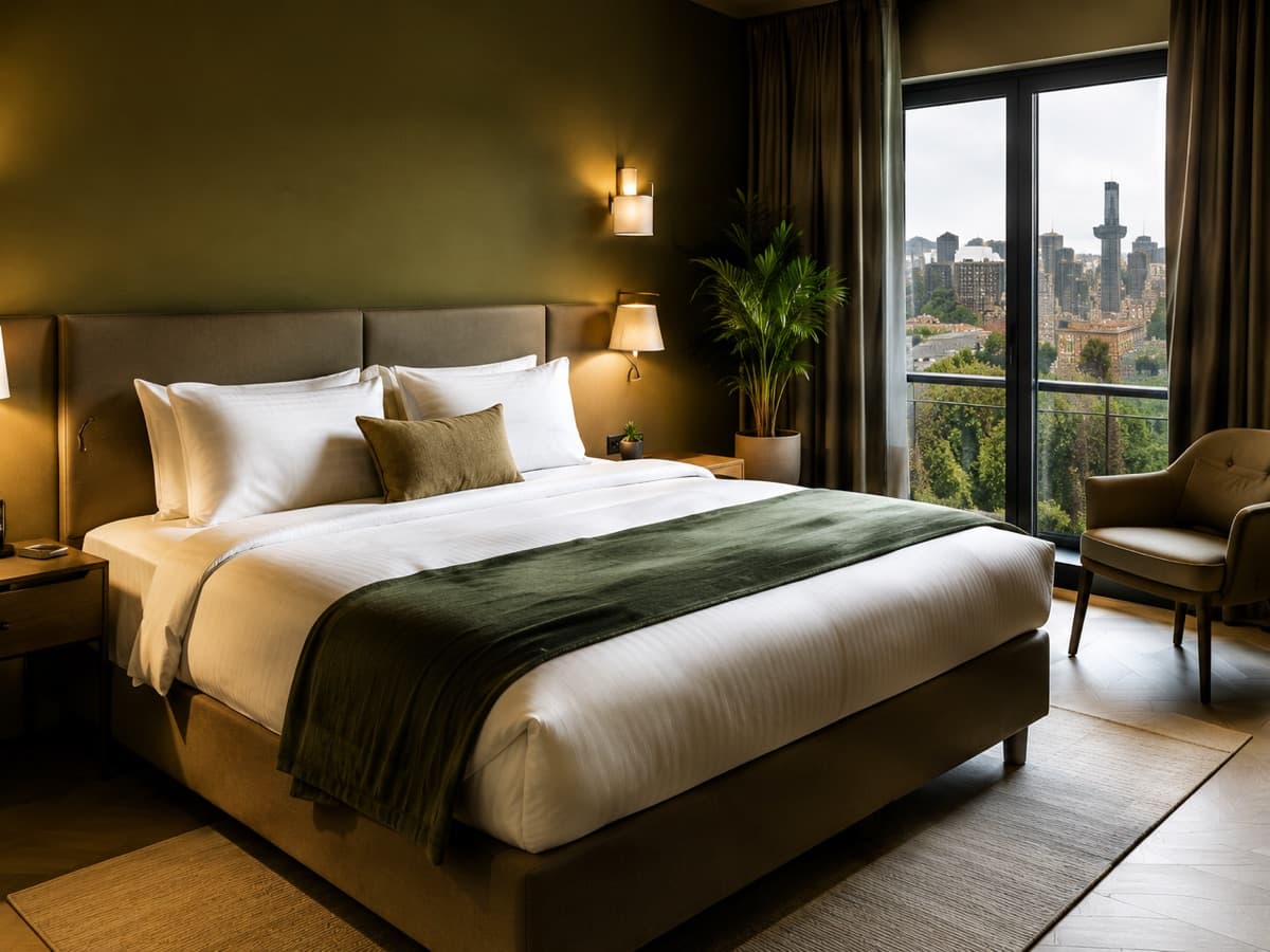 Hotelkamer met uitzicht op de stad